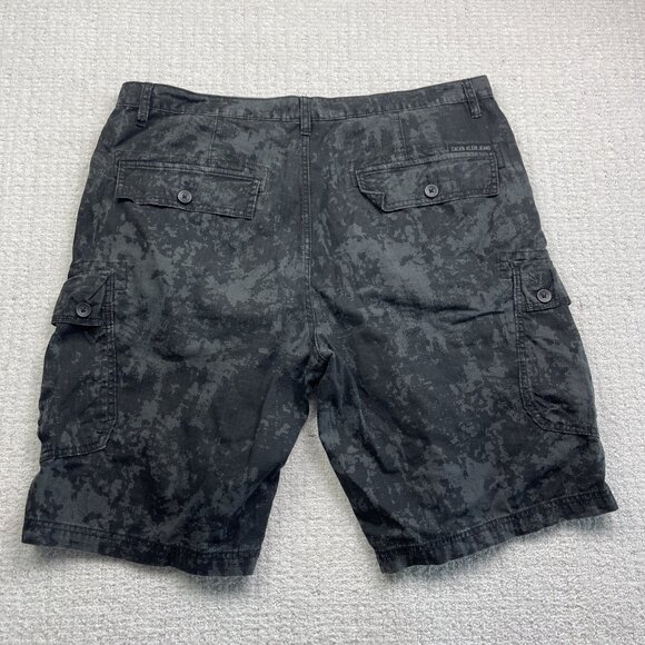 Calvin Klein Cargo Shorts Mens 38 Grey / Black Camo Camouflage Outdoor Y2K - Picture 10 of 14